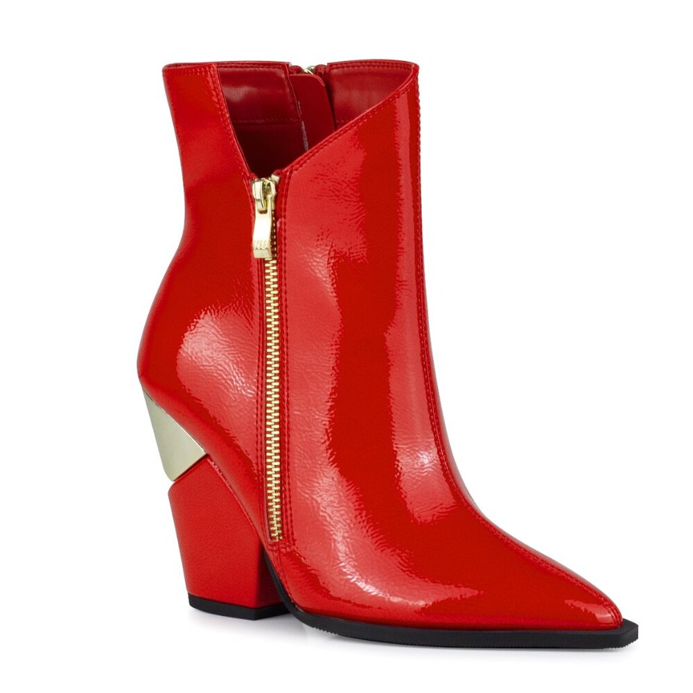 Cute Modern Womens Red Pointy High Heel Ankle Leather Boots